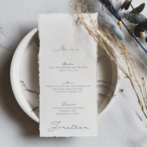 Personalised White and Blue Beach Style Menu