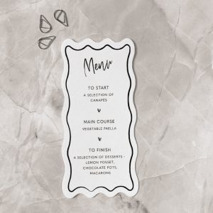 White Monochrome Wavy Wedding Menu