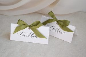 Green Bow Handwritten Place Cards