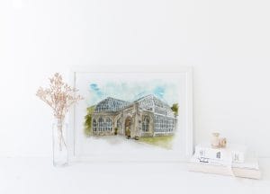 Venue watercolour illustration for the perfect wedding gift or Tortworth Court based in Gloucestershire