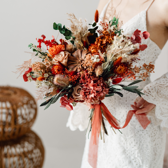 Mia Autumnal Dried Flower Flat Back Wedding Bridal Bouquet