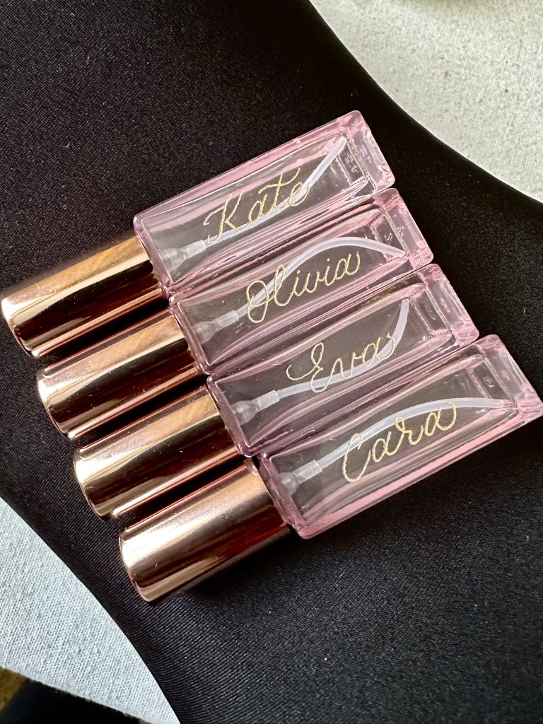 Personalised Engraved Perfume Bottle for bridesmaid gifting made in the UK