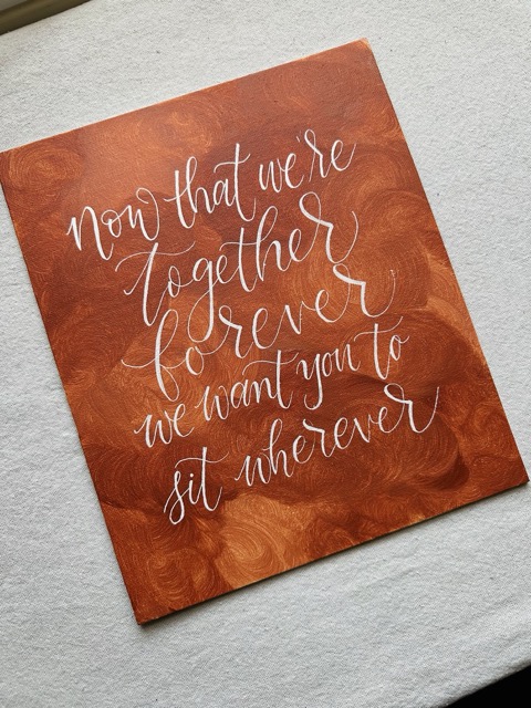 Copper Peronsalised Calligraphy Acrylic Wedding Signage or weddings made in the UK